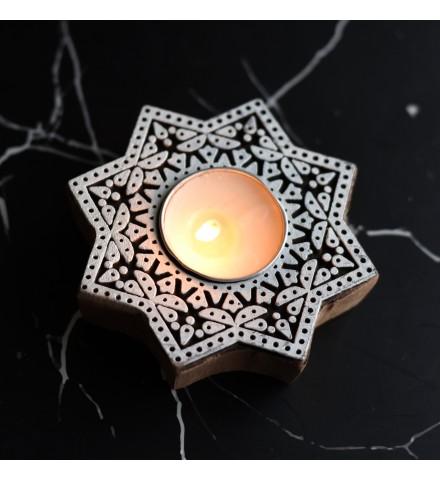 Sitara Wooden T- Light Holder with 6 Soy Wax Candles